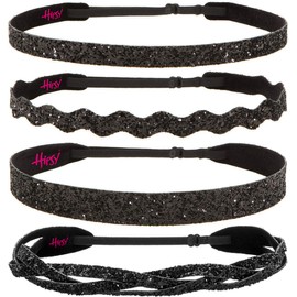 Hipsy Regular Size, Adjustable No Slip Sparkly Bling Mixed 4pk Headbands for Women Girls & Teens (Bling Glitter Mixed Black)