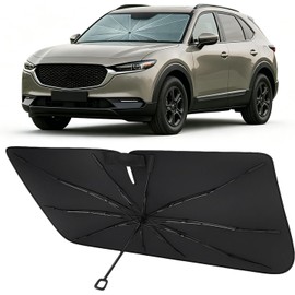 Proadsy Paraguas de parabrisas para Mazda CX-30 2020-2025 2026 paraguas parasol plegable para coche con mango de TPU suave, estructura de resorte, material de refrigeración cristalino, protege el