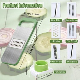 Vegetable Chopper, Salad Chopper with 6 Blades Multi-Functional, Adjustable Onion Dicer Fitted with A Hand Guard, Stainless Steel Veg Chopper and Dicer, Kitchen Tools & Gadgets (Green)
