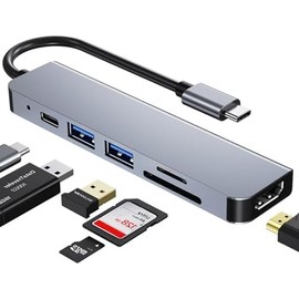 Hub USB C 6 en1, Adaptador Tipo C para MacBook Air, Adaptador USB C a HDMI 4K con USB 3.0 PD Carga Lector de Tarjetas SD TF Compatible con MacBook