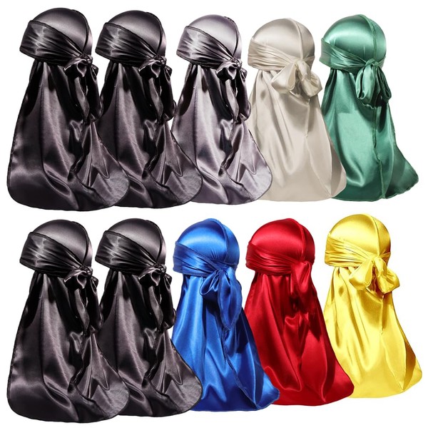 ForceWave Durags para hombre, 10 piezas de satén Durags con