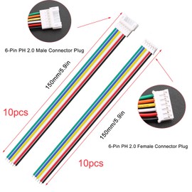 VISSQH 20Pcs(10 Pairs) JST Connector,JST 2.0 PH 6 pin JST Male Female Connector,Mini Micro JST Socket and Plug with 150 mm 26 AWG cable