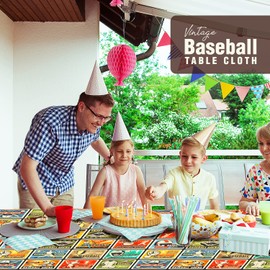 Carlsbad Linen Company 3 Pack Vintage Baseball Tablecloth Sports Birthday Team Baby Shower Party Table Cover Supplies Decoration Plastic Disposable 108X54 inches