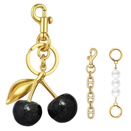 Cherry Keychain Cherry Bag Charm Keychain Accessories Gifts for Women Bag Charms Extender Chain for Handbags (black cherry-gold)