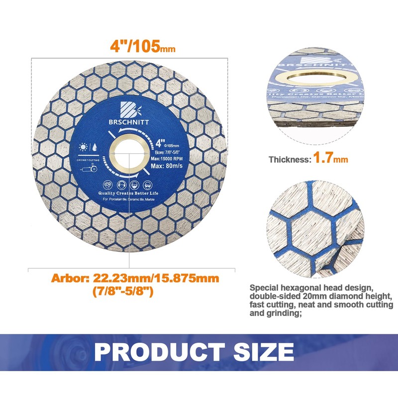 Diamond Granite Cutting Wheel 4 inch - BRSCHNITT 105mm Vacuum