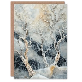 Artery8 Greeting Card Marble Winter Forest Snow Trees Art Blank For Him Or Her Art Birthday Card