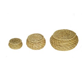 LILYCRAFT Round Seagrass Woven Basket with Lids (Set of 3) – Decorative Hand Woven Box Storage - Elegant Design Bin (Style 4)