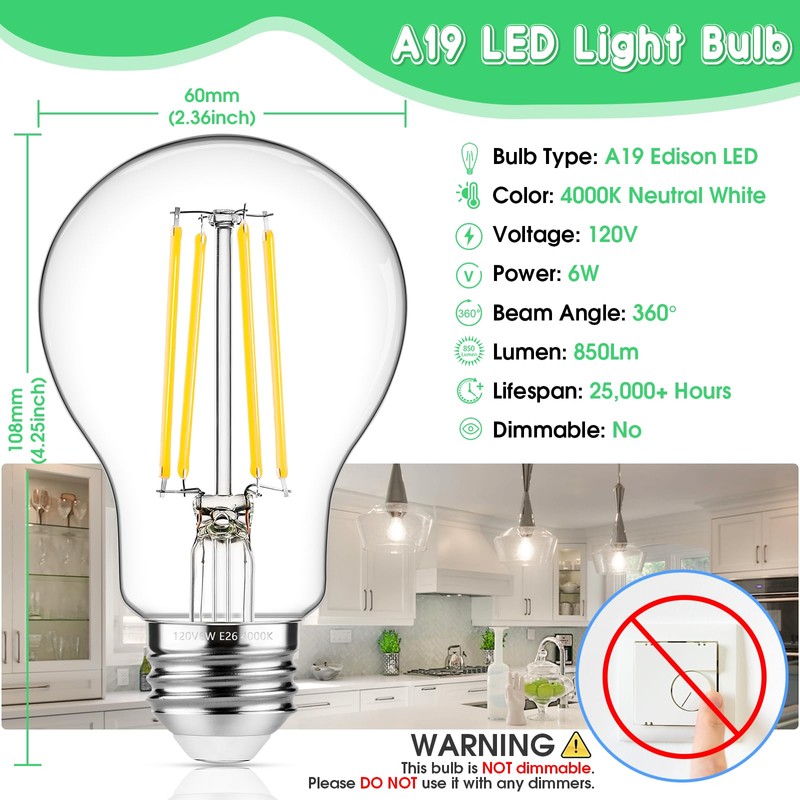MAXvolador 60W Equivalent E26 LED Filament Light Bulbs, 850LM Neutral