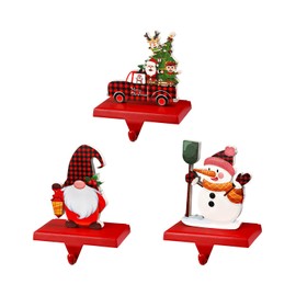 Alupssuc 3 Pcs Christmas Stocking Holders for Mantle, Metal Christmas Stocking Hangers for Fireplace-Weighted Stocking Hooks Mantel&Christmas Holiday Party Decoration, Santa Claus, Gift Car, Snowman