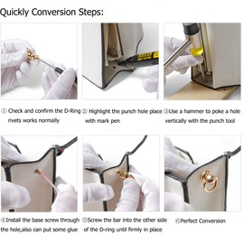 4Pcs Brass Ball Studs Rivets D Ring for Leather Crossbody Purse Craft