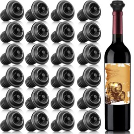 Wine Stopper Resealable Wine Pump Vacuum Stoppers Vacuum Wine Stopper Silicone Wine Saver Vacuum Stoppers Practical Wine Saver Stoppers for Kitchen Supplies Wine Bottle Tools (Black,24 Pieces)