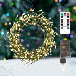 ZELUXDOT Fairy Lights Plug in,10FT 100 LEDs Waterproof String Lights,Green Wire,Firecracker Lights with Remote 8Modes for Indoor Outdoor Christmas Wedding Birthday Patio Garden Decor,Warm White