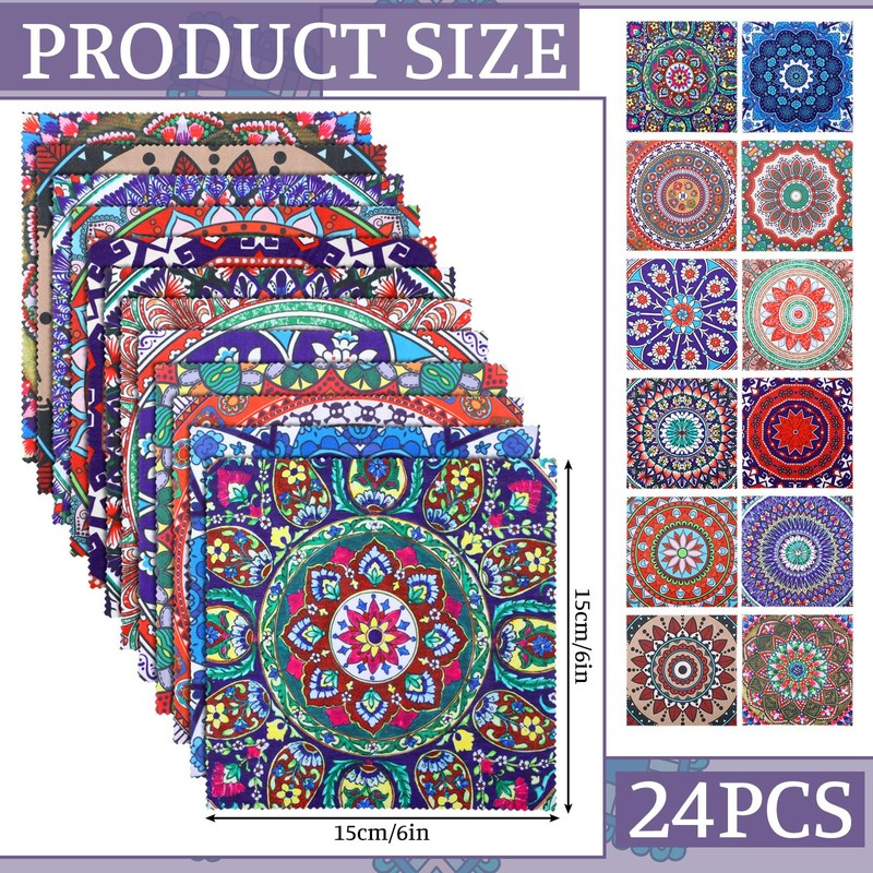 Copkim 24 Pcs Mandala Eyeglasses Cleaning Cloths Microfiber Lens Cleaning