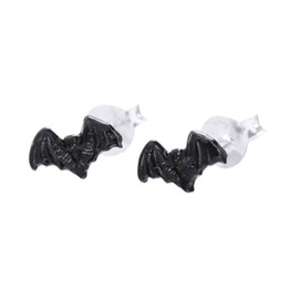 WINDALF Moonlight 9mm Black Bats Gothic Stud Earrings Jewellery 925 Sterling Silver, Fabric jewellery bag