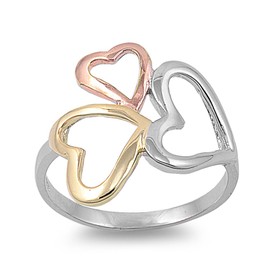 CloseoutWarehouse 925 Sterling Silver Tri Color Hearts Ring Size 6