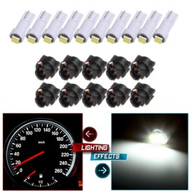 cciyu 10 Pack 2-2835-SMD T5 Instrument Cluster Indicator Led Bulbs White Light w/Twist Lock Replacement fit for 2003-2011 For Honda Element