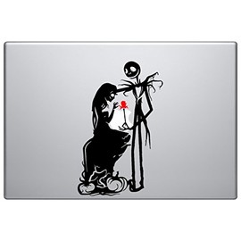 Nightmare Before Christmas Inspired Jack Sally and Red Rose Laptop Car SUV Decoration Vinyl Decal Sticker Approximately 7" inches Tall Black and Red