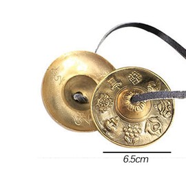 Vokowin Tibetan Tingsha Bell with Bag 2.6in/6.5cm Handcrafted Yoga Bell Meditation Chime Bells Eight Auspicious Symbols for Yoga Movement (K359-1)