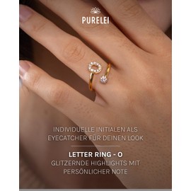 Purelei® Letter Ring - Women's Ring Made of Durable Stainless Steel - Waterproof Rings - Adjustable Rings from Size 50 to 60 - Fashion Jewellery for Your Individual Look, Gemstone, Cubic Zirconia