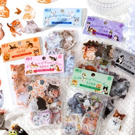 Alideco 240pcs Scrapbook Stickers Kawaii Animals Cats Dogs Scrapbooking for Journaling Junk Journal Crafts Embelishment Decoration Diary Stickers(aichongcongshu)