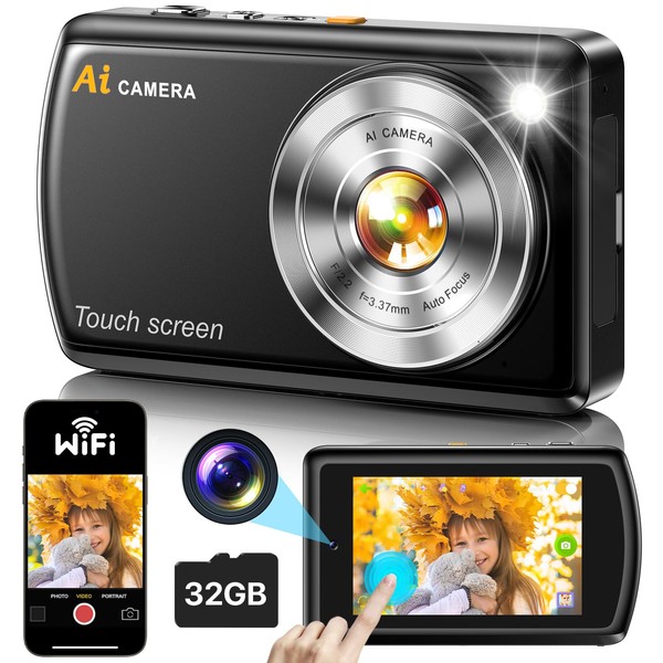 AI Digital Camera, Cameras for Photography with WiFi, Autofocus Vlogging