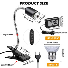 Tortoise Heat Lamp - Reptile Terrarium Lamp with Thermometer, UV Heat Lamp with 3 Reptiles Heating Lamp, Heat Lamp Turtles, Heat Lamp with Clip for Turtles, Snakes, Reptiles