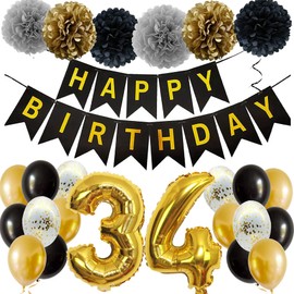 Feelairy Balloons 34th Birthday Decoration Men Women Black Gold Birthday Decoration 34 Years Man Woman Happy Birthday Decoration Confetti Balloons Decoration 34th Birthday Man 34th Birthday Decoration