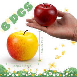 Lorigun 6 Pcs Artificial Apples, Fake Fruits Apples for Decoration Realistic, Artificial Fruits Lifelike Red Apples Faux Fruits for Kitchen Display Prop Fruits