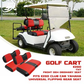 SAMXOMAP Golf Cart Front and Rear Seat Covers Waterproof and Sun Resistant Marine Grade Vinyl Leather Seat Cover Accessories for EZGO TXT 1994-2013,Red(4PCS)
