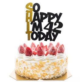 Decoración para tartas de cuarenta y dos con purpurina para fiestas de cumpleaños de 42 años, suministros de decoración divertida para tartas de 42 cumpleaños para mujeres, hombres, papá, mamá, él, ella, decoración de pasteles, rojo y negro