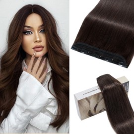 S-noilite Clip-In Real Hair Extensions, Dark Brown, Real Human Hair, 1 Piece, 5 Clips, 30 cm (40 g)