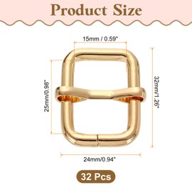 uxcell 32Pcs Metal Roller Buckle, 5/8"(15mm) Adjustable Tri-Glides Slide Buckles Strap Belt Keeper with Movable Bar for Bag Purse Making, Light Gold, 32mm