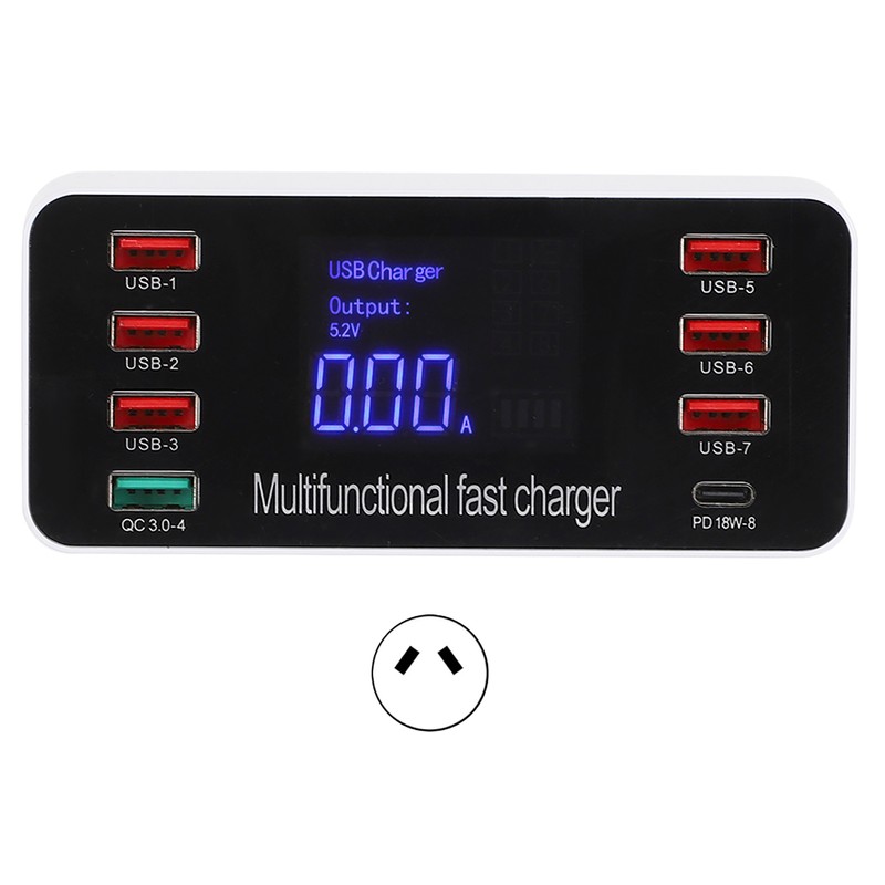 8-Ports Intelligent Charging Station LED Display Digital QC3.0 PD 60W