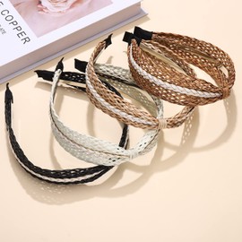 NVENF 6Pack Straw Headbands Rattan Earrings for Women, Boho Raffia Straw Knotted Hairband, Wide Woven Twist Hair Hoop, Summer Beach Headwear Hair Accessory