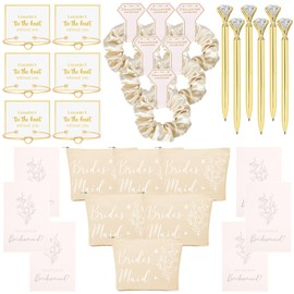 30PCS Bridesmaid Proposal Gifts Set Hair Scrunchies Knot Bracelets Proposal Cards Diamond Pen Makeup Bag Bridal Shower Wedding Party Favors for Maid of Honor Bride Tribe Women Girls Gold