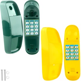 Haconba 2 Pack Swingset Phone Toys Safety Handlestoy Phone Pretend Play Telephone with Numeric Key for Kids Outdoor Playground Treehouse Accessories (Yellow, Green)