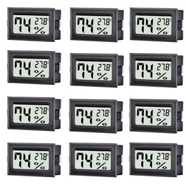 TASOGEN 12 Pack Mini Digital Hygrometer Thermometer,Indoor Temperature and Humidity Gauge Meter Monitor Celsius (℃) for Humidor,Greenhouse,Reptile Tank,Home,Jars