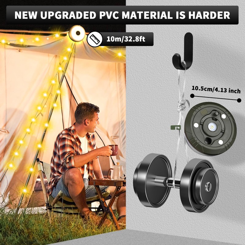 Camping String Lights, Waterproof 10m Outdoor Fairy Lights with 8