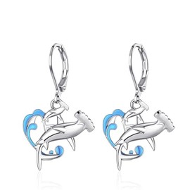 HELORET Shark Earrings for Women Hammerhead Shark Dangle Earrings Shark Leverback Earrings Shark Jewelry for Women Shark Lovers Shark Week Gifts
