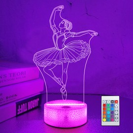 OkiyiD Ballerina Ballet Gifts for Girls Women, Ballets Girl Night Light 3D Illusion Lamp with 16 Color Changing Remote Control, Dance Recital Gifts for Girls Daughter Bedroom Decor