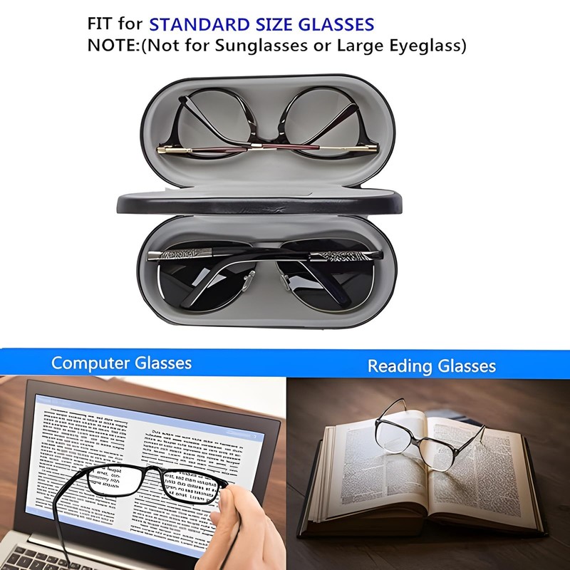 Eyeglass Case, Double Glasses Case Black Leather Eyeglass Box Contact