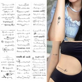 9 Hojas De Pegatinas De Tatuajes Temporales Con Palabras En Inglés Realistas, 70 Piezas De Tatuajes De Palabras Con Citas Inspiradoras Para Mujeres, H