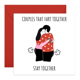 Funny Love Card - 'Fart Together' - Gifts for Him, Her, Babe, Girlfriend, Boyfriend, Husband, Wife, Spouse - Valentines Day Farting Couple - Comes with Fun Stickers