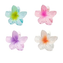 GYWHOOFT 4 Pcs Plumeria Flower Hair Claw Clips, Hawaiian Flower Hair Claw Clips,Non Slip Flower Claw Clips,Flower Claw Clips Plumeria Flower Hair Claw Clips,for Gilrs Women Thick Long Hair Thin Hair