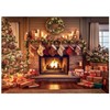 VitalCozy Christmas Fireplace Backdrop Christmas Xmas Tree Stocking Polyester Background