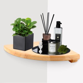 Oungy Hanging Corner Shelf, 18 cm Wall Shelf, Corner, Solid Wood Corner Shelf, Wall, Fan-Shaped Corner Shelves, Wood, Floating Corner Wall Shelf for Bedroom, Living Room, Kitchen, Includes Mounting