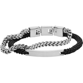 Fossil Vintage Casual Men's Leather or Stainless Steel Bracelet with Lobster Clasp or Folding Clasp, Stainless Steel, Not applicable.