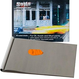SoHo Urban Artist Paint Paper Palette Pad Specially Coated Heavy Duty Grey Toned Disposable Palette Paper [40 Sheets]- Size 9x12"