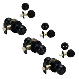 3 - Ashland Black Entry Knob with Matching Single Cylinder Deadbolt Combo Packs Keyed Alike (We Key Lock Orders Alike for Free)