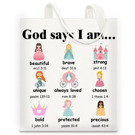 RNYJJ Princess Gifts for Girl, God Says I Am Princess Canvas Tote Bag Christian Inspirational Gifts for Teen Girl
